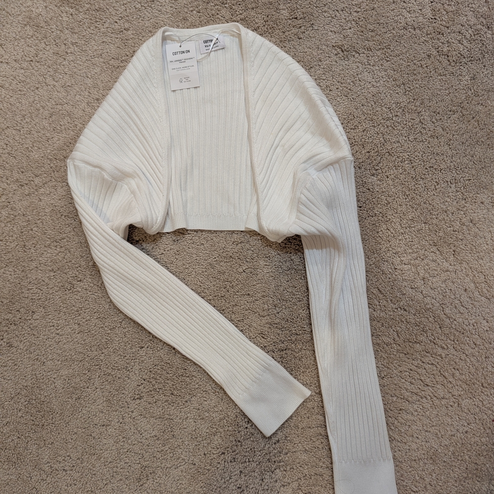 Cotton On White Cropped Fitted Hoodie